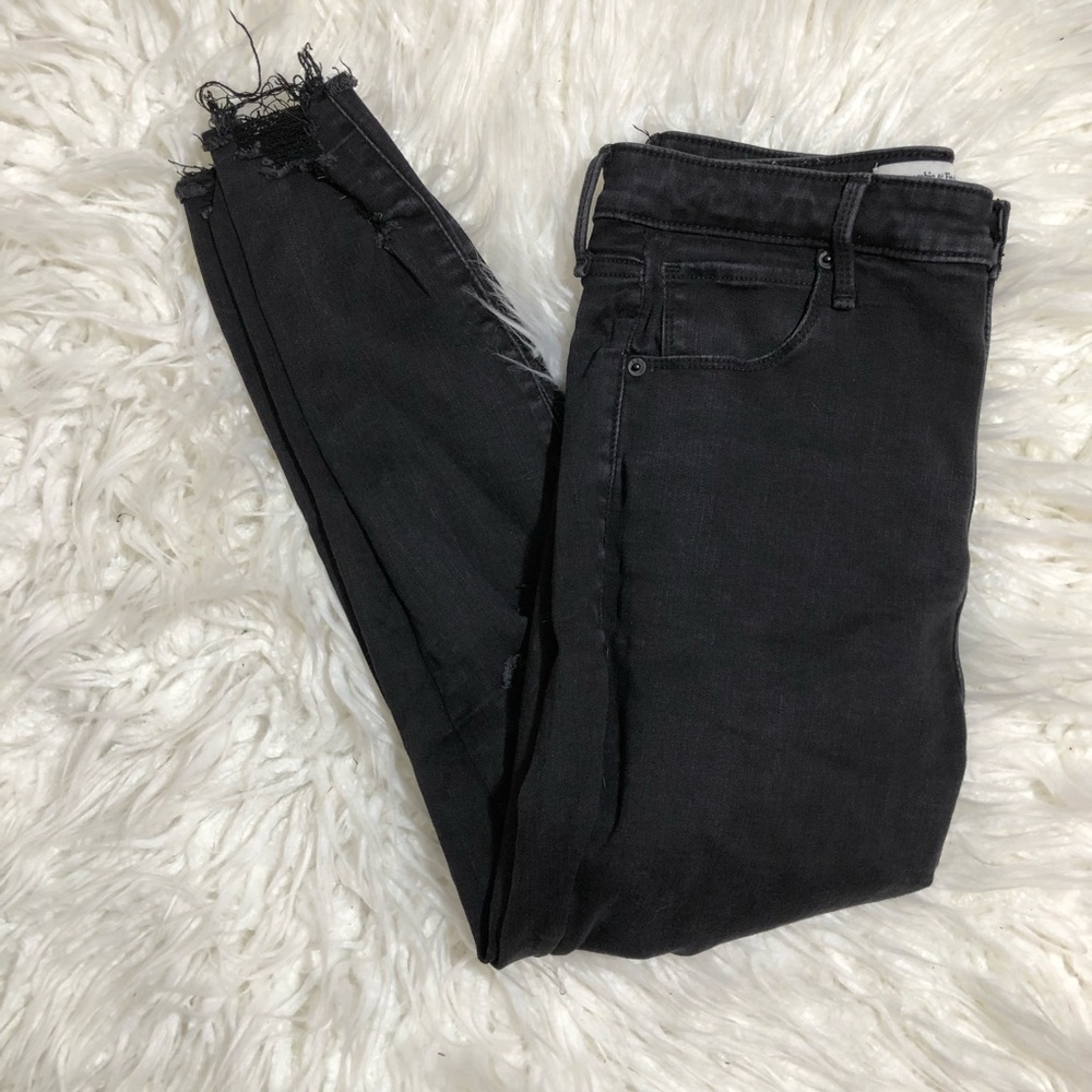Abercrombie & Fitch Black Super Skinny Ankle High Rise Distressed Jeans 29 8xs